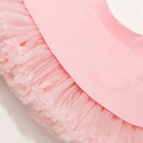 Vestido de tul Fresh Peach Dip-Dye - primer plano de los volantes rosas. Tallas disponibles: 98/104, 110/116, 122/128, 134, 86/92