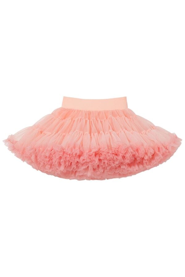 Falda de tul rosa para niña dip-dye con volantes rosas. Tallas disponibles: 98/104, 110/116, 122/128, 134, 86/92