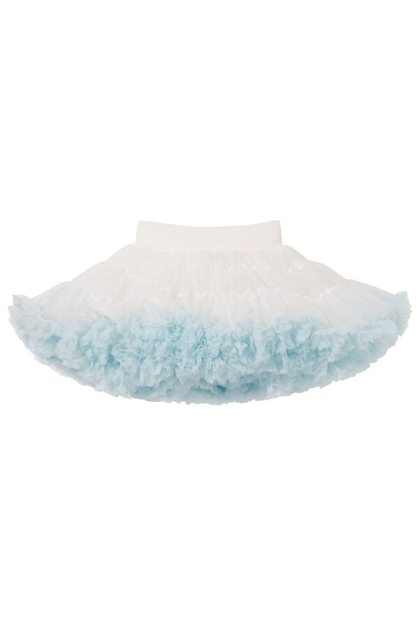 Falda de tul blanca para niña con volantes azules. Tallas disponibles: 92/98, 98/104, 110/116, 122/128, 134, 80/86