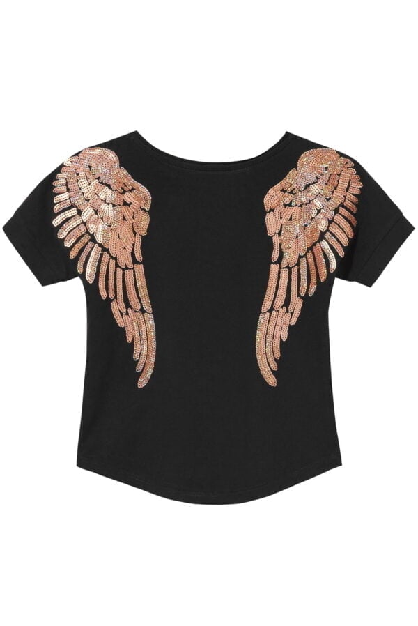 Black T-Shirt with gold wings for a girl - photo of the back of the shirt