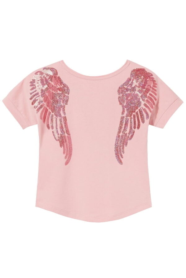 Pink T-Shirt with pink sequin wings for girl - back of shirt