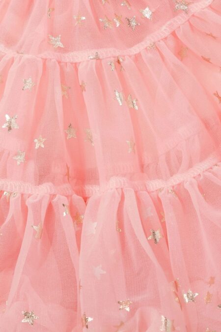 Gonna in tulle rosa con stelline - dettaglio volantini. Taglie disponibili: 80/86, 92/98, 98/104, 110/116, 122/128, 134