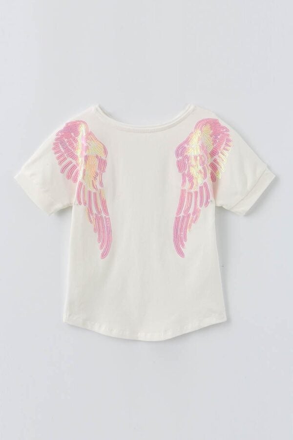 Camiseta blanca para niña con alas de ángel rosa brillante en la espalda