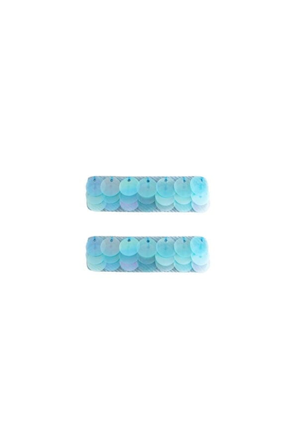 Handmade blue sequin hair clips for a girl