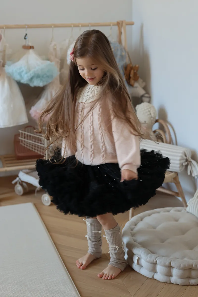 Gonna Tulle Bambina 3 Strati – Tutù Ballerina Nero Per 3-8 Anni, Vita Elastica 60-65 Cm – Perfetta Per Danza, Carnevale E Halloween – Set 2 Pezzi