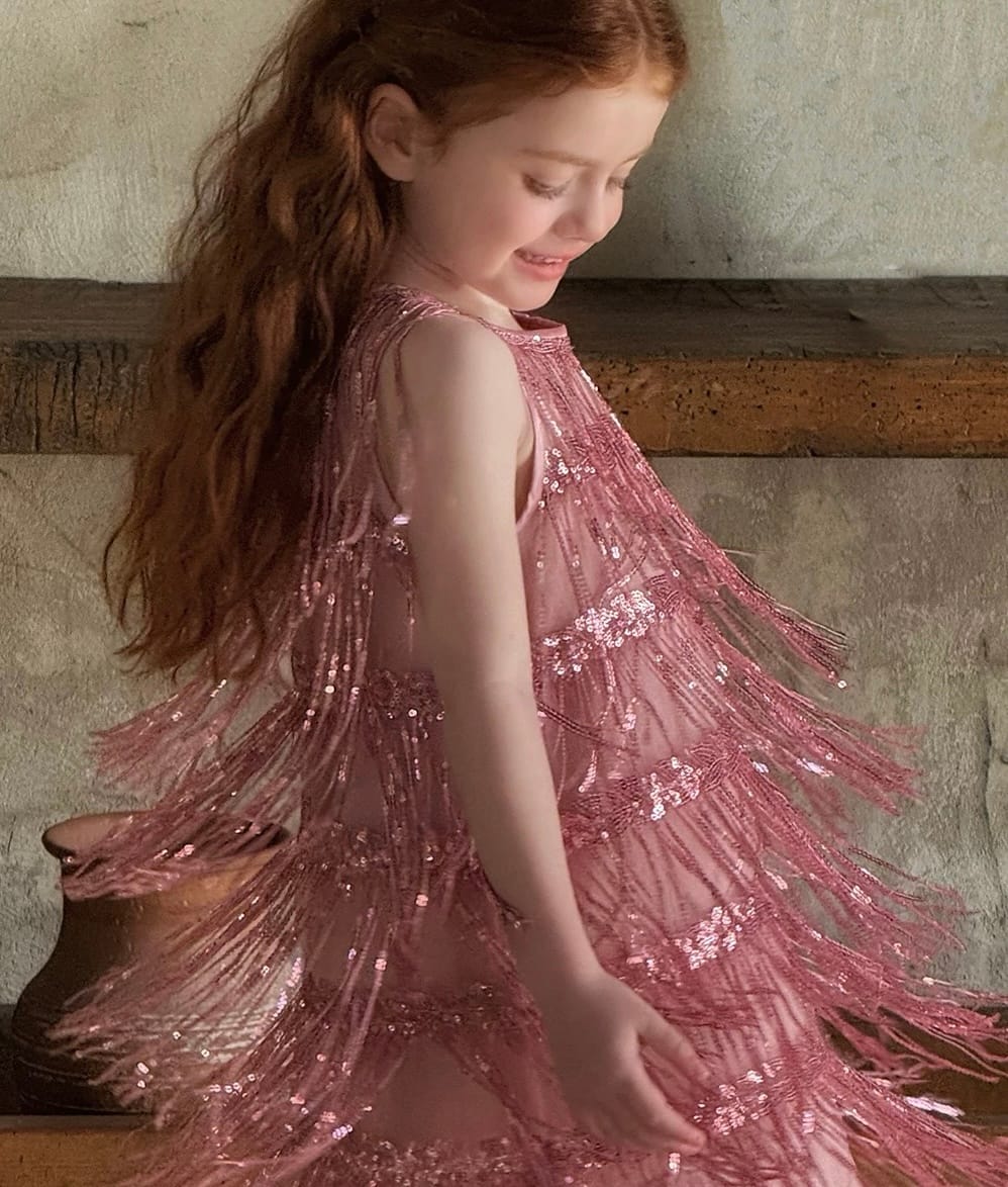 Abito Compleanno Bambina 1-3 Anni FYMNSI - Vestito Rosa Con Fiocco Paillettes E Fascia - 2 Pezzi Per Festa E Foto