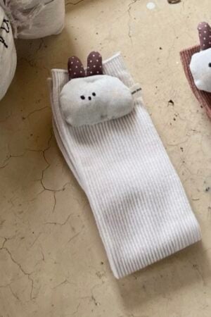 Cream 3D bunny socks