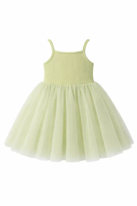 Robe pour fille vert citron clair, bas en dentelle et fines bretelles. Tailles disponibles: 104/110, 110/116, 92/98, 98/104, 122/128, 134