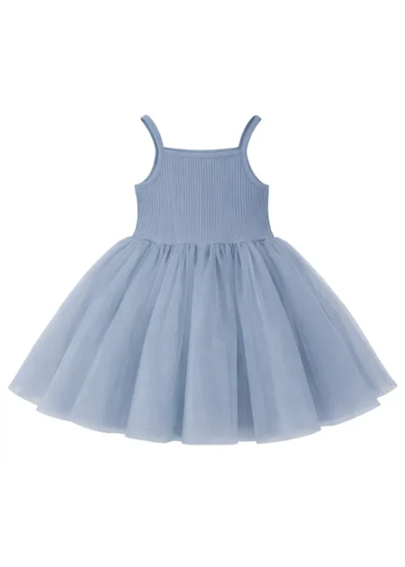 Vestido de tul baby blue para niña, hombros descubiertos y falda acampanada para boda infantil