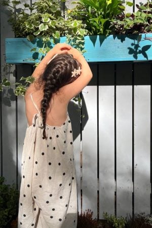 Beige cotton polka-dot jumpsuit with straps