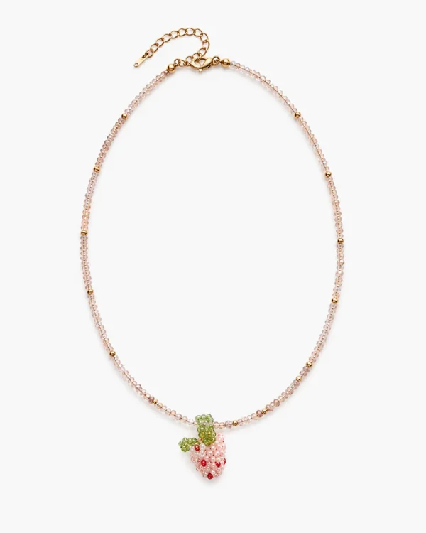 Girls' necklace with pink beads and a dangling strawberry charm.