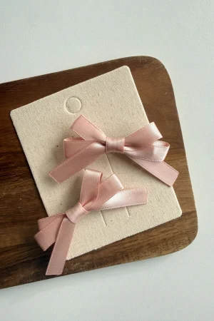 Salmon Pink Bow Hair Clips 2-Pack