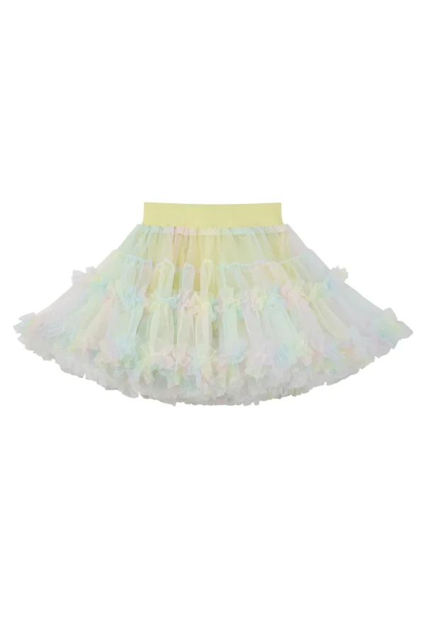 Jupe pour fille aux couleurs pastel, avec volants et taille élastique.