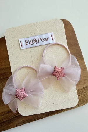 Pink tulle bows for girls, decorated with a glittery star.