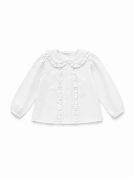 Chemisier blanc pour fille avec col Claudine, volants et manches longues. Tailles disponibles: 134, 140