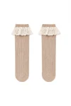 Knee-high socks with lace ruffle Light Brown