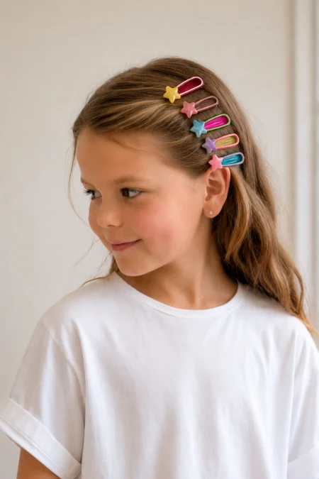 Set of 5 multicoloured star-shaped hair clips for girls