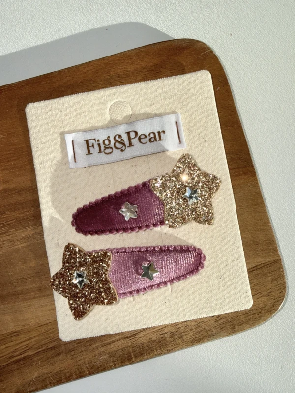 Lilac hair clips with glitter stars, pack of 2