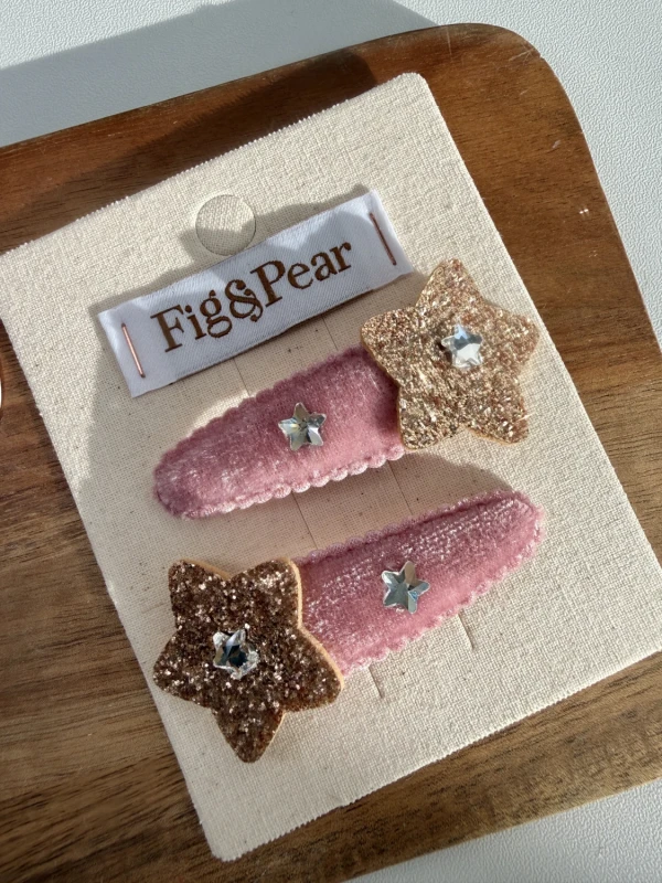 Pink hair clips with glittery stars, pack of 2